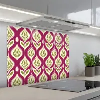 KitchenYeah Spatscherm 80x60 cm - Zelfklevende achterwand Retro - Floraal - Paars - Keuken muurbeschermer - Spatwand fornuis