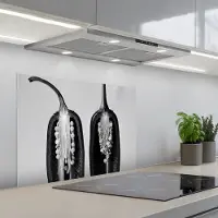 KitchenYeah Spatscherm 70x50 cm - Zelfklevende achterwand Pepers - Zwart - Wit - Zaadlijsten - Keuken muurbeschermer - Spatwand fornuis
