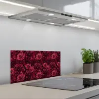 KitchenYeah Spatscherm 60x30 cm - Zelfklevende achterwand Dahlias - Bloemen - Rood - Keuken muurbeschermer - Spatwand fornuis