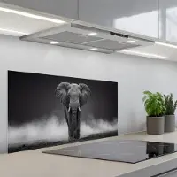 KitchenYeah Spatscherm 90x45 cm - Zelfklevende achterwand Olifant - Zwart - Wit - Rook - Keuken muurbeschermer - Spatwand fornuis