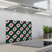 KitchenYeah Spatscherm 60x45 cm - Zelfklevende achterwand Groen - Roze - Retro - Sterren - Keuken muurbeschermer - Spatwand fornuis