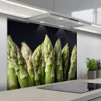 KitchenYeah Spatscherm 100x75 cm - Zelfklevende achterwand Asperges - Groen - Zwart - Keuken muurbeschermer - Spatwand fornuis