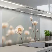 KitchenYeah Spatscherm 120x80 cm - Zelfklevende achterwand Strobloemen - Wit - Daglicht - Keuken muurbeschermer - Spatwand fornuis