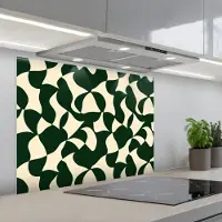 KitchenYeah Spatscherm 90x70 cm - Zelfklevende achterwand Groen - Organische vlakken - Crème - Keuken muurbeschermer - Spatwand fornuis