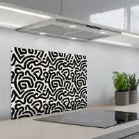 KitchenYeah Spatscherm 70x55 cm - Zelfklevende achterwand Modern - Abstract - Zwart - Keuken muurbeschermer - Spatwand fornuis