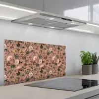 KitchenYeah Spatscherm 80x40 cm - Zelfklevende achterwand Bloemen - Klassiek - Roze - Keuken muurbeschermer - Spatwand fornuis