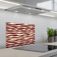 KitchenYeah Spatscherm 60x40 cm - Zelfklevende achterwand Golven - Rood - Patroon - Crème - Keuken muurbeschermer - Spatwand fornuis
