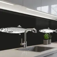 KitchenYeah Keuken achterwand 150x60 cm - Spatscherm zelfklevend Vissen - Zwart - Wit - Muurbeschermer - Spatwand fornuis