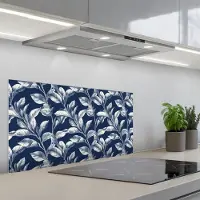 KitchenYeah Spatscherm 80x40 cm - Zelfklevende achterwand Botanisch - Patroon - Blauw - Keuken muurbeschermer - Spatwand fornuis