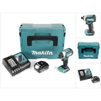 Makita Boormachine + slagboor, DTD 153 RM1J 18 V Batterijloze Slagmoersleutel in Makpac + 1x BL 1840 B 4,0 Ah Li-Ion Batterij (Oplaadbare batterij)