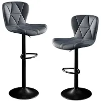 Hawthyhome Moderne in hoogte verstelbare barkruk - Omeg Serie- 360° draaibaar - Ergonomisch ontwerp - Zwart metalen voet-Set van 2-Donkergrijs