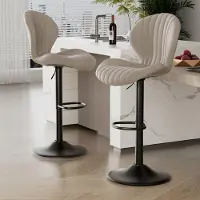 Hawthyhome Barkruk Scandinavisch-Set van 2- Beige-Barstoelen met rugleuning -Verstelbaar -Stof- Keukenstoel
