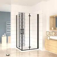 AICA 100x110x195cm Douchecabine Vierkant Hoekinstap Draaideur Antikalk Helder Glas Mat Zwart Profiel 6mm Veiligheidsglas Easy Clean