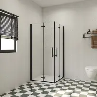 AICA B:90xD:110xH:195cm Douchecabine, draaideur + zijpanelen 6mm NANO EasyClean veiligheidsglas, met twee stabilisatiestangen 70-120cm (verstelbaar), profiel van glanzend chroom.