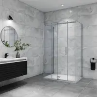 AICA Douchecabine schuifdeur: 130 cm +twee zijwanden: 90 cm ,6mm veiligheidsglas