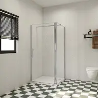 AICA Douchecabine B:90xD:76xH:195cm, draaideur met zijpanelen, 6mm transparant, gemakkelijk te reinigen gehard glas, met 90cm stabilisatiestang (kan worden ingekort), glanzend verchroomd profiel.