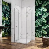 AICA Douchecabine met vouwdeur en vaste zijwand ,NANO EasyClean veiligheidsglas,B:80xD:76x195cm