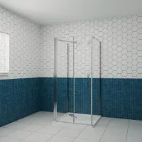 AICA B:80xD:70xH:195cm Douchecabine, draaideur + zijpanelen 6mm NANO EasyClean veiligheidsglas, met twee stabilisatiestangen 70-120cm (verstelbaar), profiel van glanzend chroom.