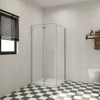 AICA B:76xD:90xH:195cm Douchecabine, draaideur + zijpanelen 6mm NANO EasyClean veiligheidsglas, met Stabilisatiestang 73-120cm (verstelbaar), profiel van glanzend chroom.