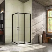 AICA 80x90x195cm Douchecabine Schuifdeur Hoekinstap Vierkant Mat Zwart,6MM Nano anti kalk behandeld