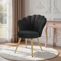 Hawthyhome Moderne Accentstoel Fluweel, Gestoffeerde Fauteuil met Gouden Metalen Poten, Elegante Kaptafelstoel voor Woonkamer, Slaapkamer of Make-uphoek – Zwart