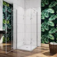 AICA Douchecabine met vouwdeur en vaste zijwand ,NANO EasyClean veiligheidsglas,B:100xD:80x195cm