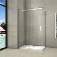 AICA Schuifbare douchecabine met zijwand, 8mm helder antikalk NANO glas, 100cm(breedte)x80cm(zijwand)x195cm(hoogte)