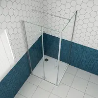 AICA B:90xD:85xH:195cm Douchecabine, draaideur + zijpanelen 6mm NANO EasyClean veiligheidsglas, met Stabilisatiestang 70-120cm (verstelbaar), profiel van glanzend chroom.