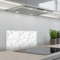 KitchenYeah Spatscherm 70x30 cm - Zelfklevende achterwand Wit - Marmer print - Grijs - Keuken muurbeschermer - Spatwand fornuis