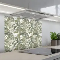 KitchenYeah Spatscherm 80x60 cm - Zelfklevende achterwand Botanisch - Bloemen - Groen - Keuken muurbeschermer - Spatwand fornuis