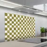 KitchenYeah Spatscherm 100x65 cm - Zelfklevende achterwand Schaak - Patroon - Groen - Keuken muurbeschermer - Spatwand fornuis