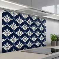 KitchenYeah Spatscherm 120x80 cm - Zelfklevende achterwand Modern - Ontwerp - Blauw - Keuken muurbeschermer - Spatwand fornuis