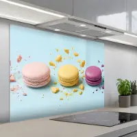 KitchenYeah Spatscherm 100x75 cm - Zelfklevende achterwand Macarons - Kleurrijk - Pastel - Keuken muurbeschermer - Spatwand fornuis
