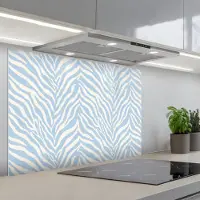 KitchenYeah Spatscherm 80x55 cm - Zelfklevende achterwand Zebra - Motief - Blauw - Wit - Keuken muurbeschermer - Spatwand fornuis