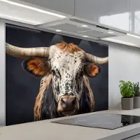 KitchenYeah Spatscherm 120x80 cm - Zelfklevende achterwand Stier - Kleurrijk - Hoorns - Keuken muurbeschermer - Spatwand fornuis