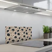 KitchenYeah Spatscherm 70x30 cm - Zelfklevende achterwand Motief - Bloemen - Zwart - Beige - Keuken muurbeschermer - Spatwand fornuis