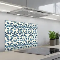 KitchenYeah Spatscherm 70x55 cm - Zelfklevende achterwand Flora - Modern - Blauw - Keuken muurbeschermer - Spatwand fornuis