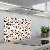 KitchenYeah Spatscherm 70x50 cm - Zelfklevende achterwand Bloemen - Botanisch - Bordeaux - Keuken muurbeschermer - Spatwand fornuis