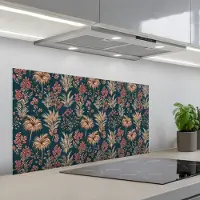 KitchenYeah Spatscherm 100x50 cm - Zelfklevende achterwand Botanisch - Patroon - Blauw - Keuken muurbeschermer - Spatwand fornuis
