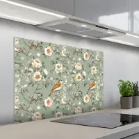KitchenYeah Spatscherm 100x65 cm - Zelfklevende achterwand Roze - Vogels - Kleurrijk - Keuken muurbeschermer - Spatwand fornuis