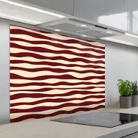 KitchenYeah Spatscherm 100x75 cm - Zelfklevende achterwand Golven - Rood - Patroon - Crème - Keuken muurbeschermer - Spatwand fornuis