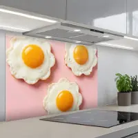 KitchenYeah Spatscherm 80x55 cm - Zelfklevende achterwand Eieren - Bloem - Roze - Keuken muurbeschermer - Spatwand fornuis