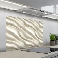 KitchenYeah Spatscherm 100x65 cm - Zelfklevende achterwand Diagonaal - Golven - Crème - Keuken muurbeschermer - Spatwand fornuis