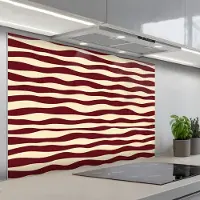 KitchenYeah Spatscherm 120x80 cm - Zelfklevende achterwand Golven - Rood - Patroon - Crème - Keuken muurbeschermer - Spatwand fornuis