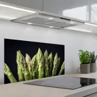 KitchenYeah Spatscherm 80x40 cm - Zelfklevende achterwand Asperges - Groen - Zwart - Keuken muurbeschermer - Spatwand fornuis