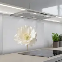 KitchenYeah Spatscherm 80x55 cm - Zelfklevende achterwand Bloem - Minimalistisch -Wit - Keuken muurbeschermer - Spatwand fornuis