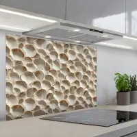 KitchenYeah Spatscherm 80x55 cm - Zelfklevende achterwand Schelpen - Waaiervorm - Wit - Keuken muurbeschermer - Spatwand fornuis