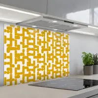 KitchenYeah Spatscherm 80x55 cm - Zelfklevende achterwand Geel - Beige - Patroon - Keuken muurbeschermer - Spatwand fornuis