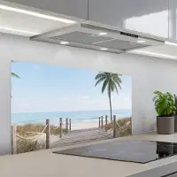 KitchenYeah Spatscherm 100x50 cm - Zelfklevende achterwand Palmbomen - Pad - Horizon - Keuken muurbeschermer - Spatwand fornuis