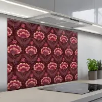 KitchenYeah Spatscherm 100x75 cm - Zelfklevende achterwand Bloemen - Waaier - Paars - Keuken muurbeschermer - Spatwand fornuis